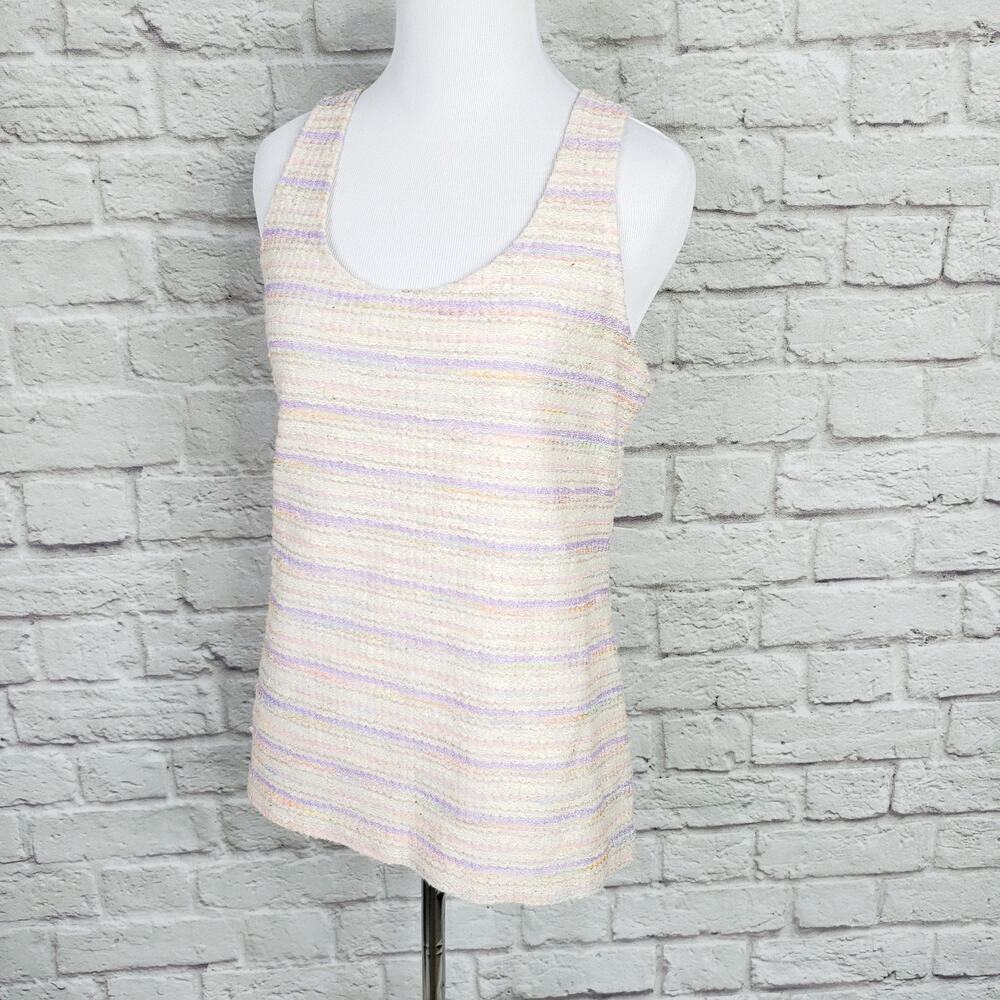 Vintage 70s Pastel Stripe Textured Sleeveless Scoop Neck Blouse Top Size L 1970s - Picture 7 of 13